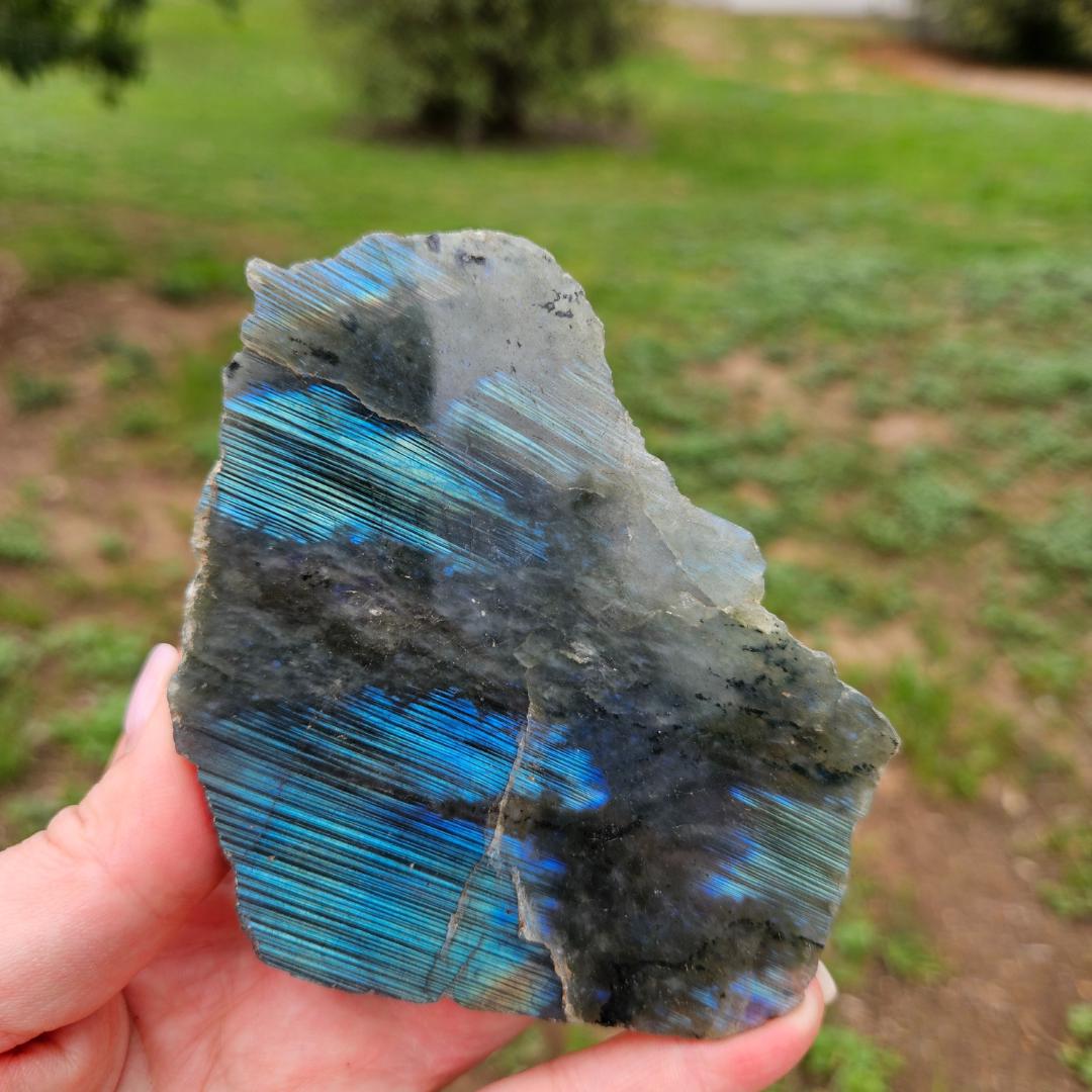 Labradorite slab blue gold flash polished raw decor stone high grade n
