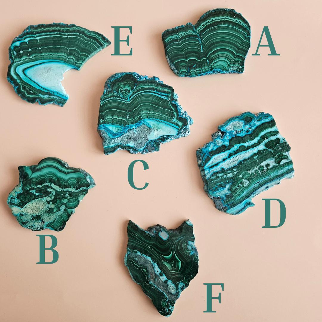 Malachite Chrysocolla Freeform crystal slab green Malacholla stone nat