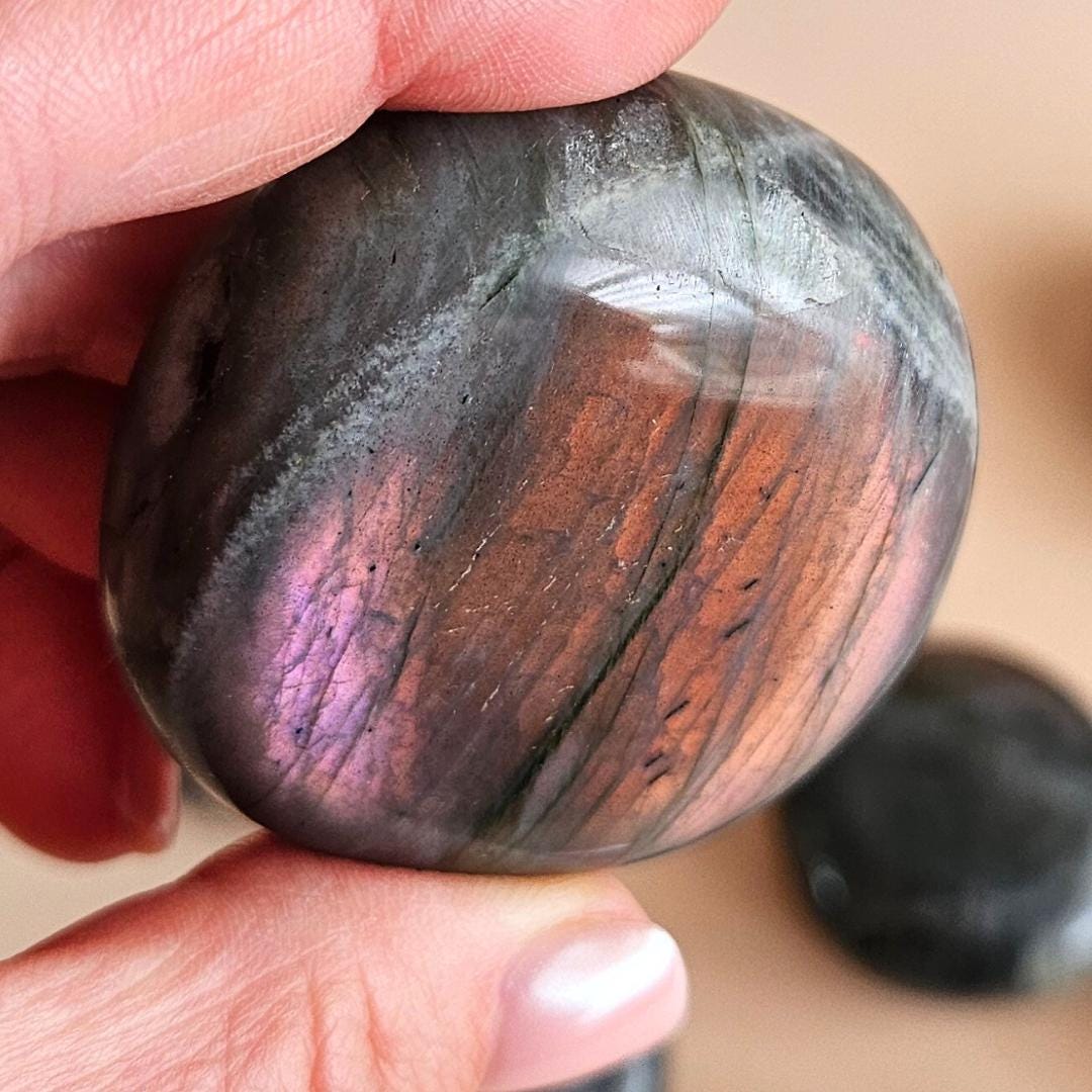 Labradorite Palm Stone Gift for Her Blue Purple Flash Worry Stone Mind