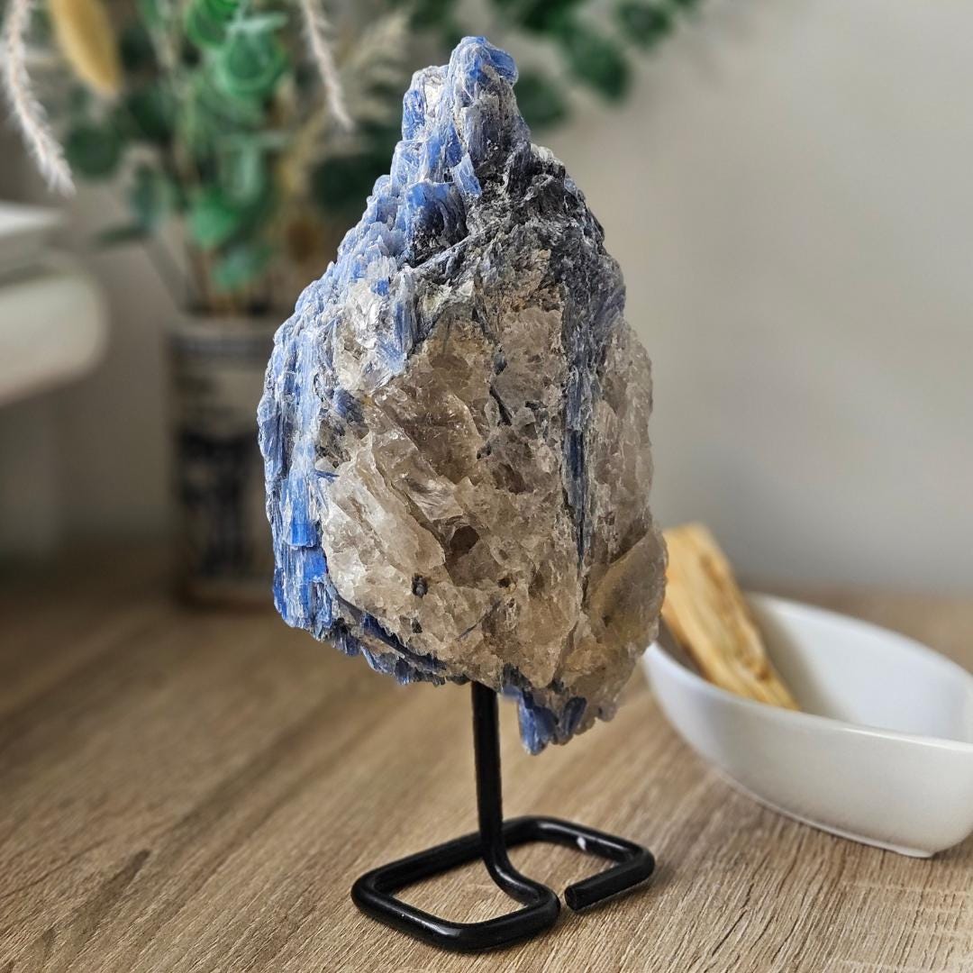 Blue Kyanite Crystal Cluster Raw Natural Stone on Stand Healing Crysta