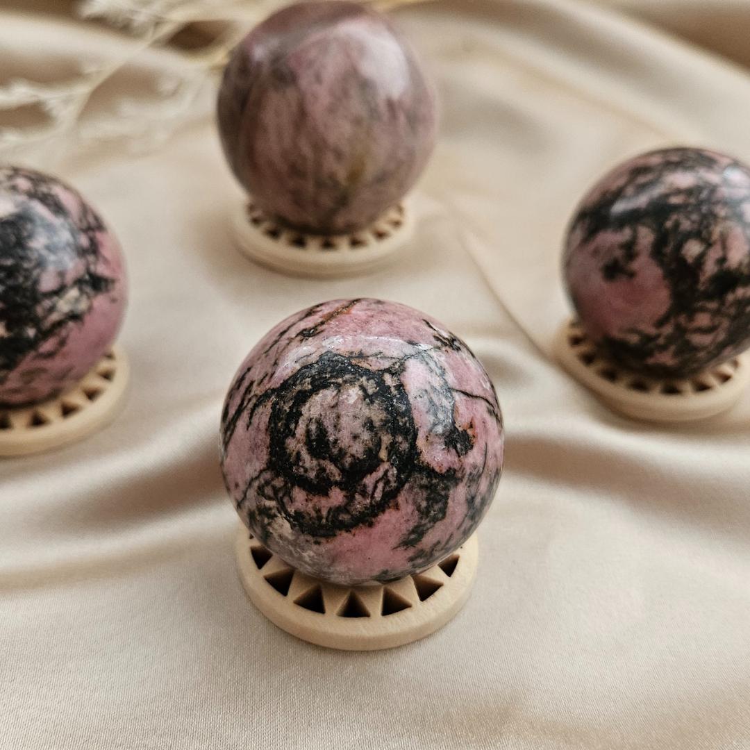 Rhodonite sphere polished crystal ball pink black stone home decor Chr