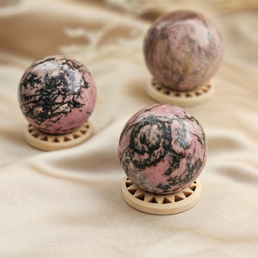 Rhodonite sphere polished crystal ball pink black stone home decor Chr