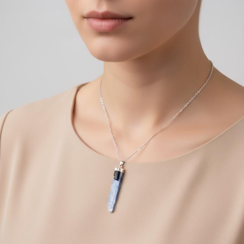 Kyanite black tourmaline natural stone necklace crystal jewelry gemsto