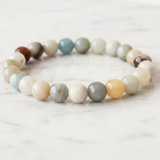 Amazonite Bracelet Stretch Healing Crystal Bracelet Gift for Women Mot