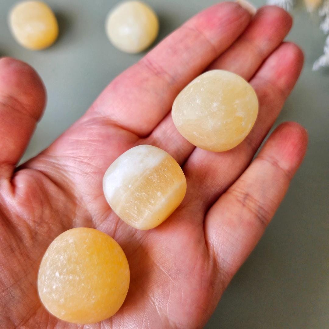 Orange Calcite Tumbled Stone Healing Crystal pocket crystal grid tumbl
