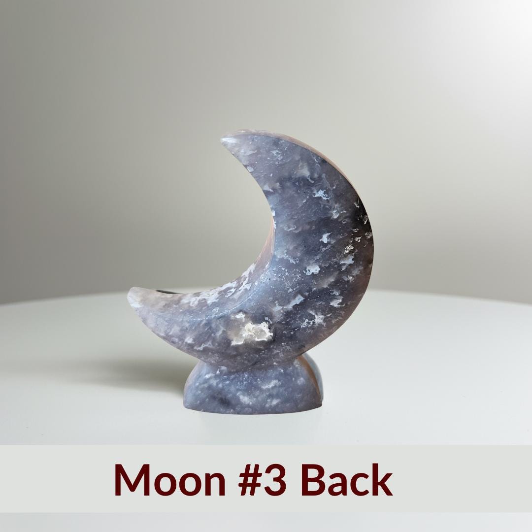 Agate Moon Crystal Carving Blue Plume Agate rare crystal gift Home She
