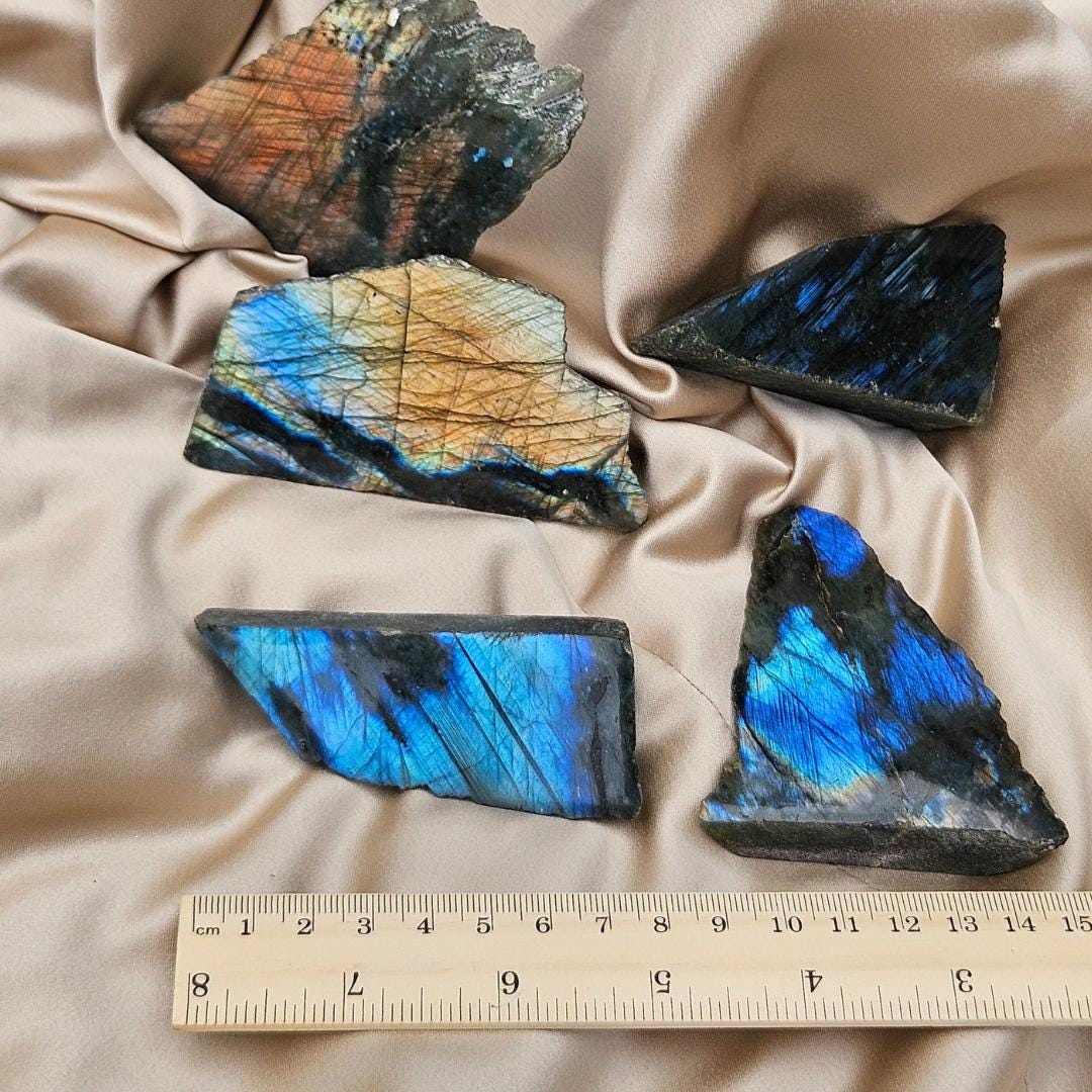Labradorite slab blue gold flash polished raw decor stone high grade n