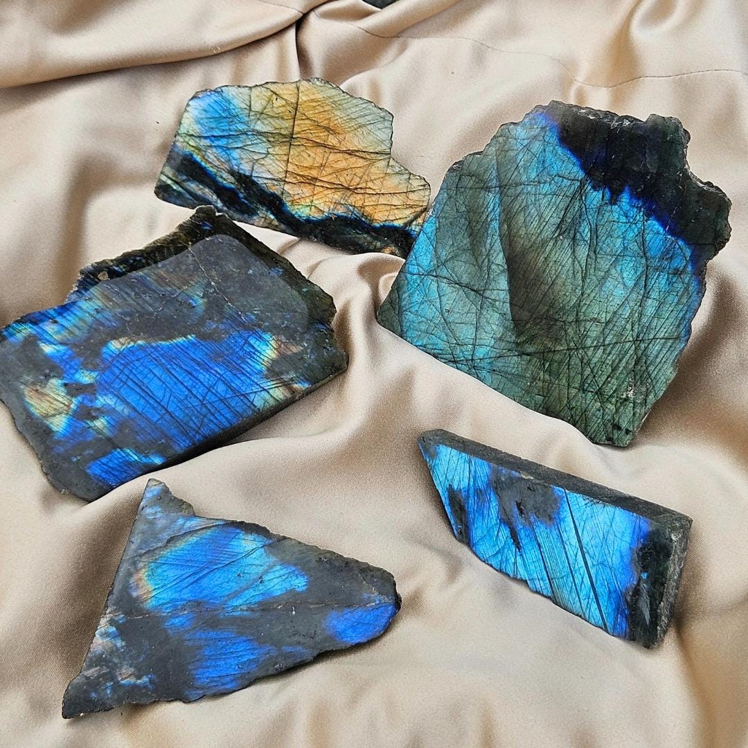 Labradorite slab blue gold flash polished raw decor stone high grade n
