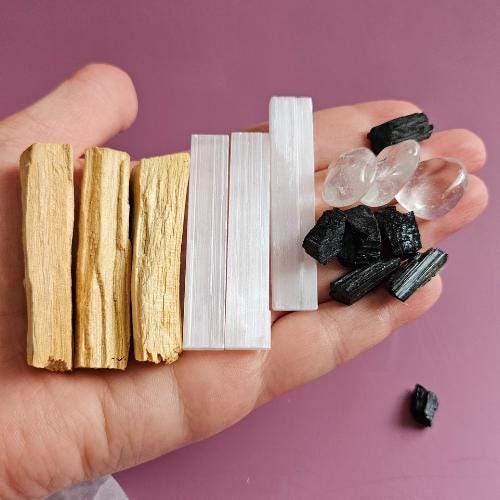 Selenite Hamsa charging Plate Protection Cleansing spiritual Gift Set 