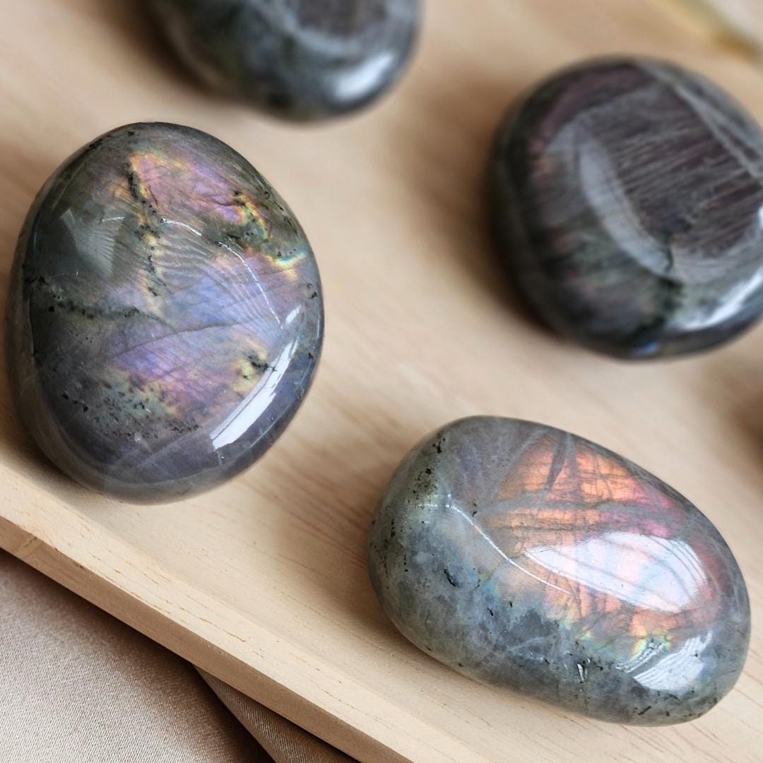 Labradorite Palm Stone Gift for Her Blue Purple Flash Worry Stone Mind