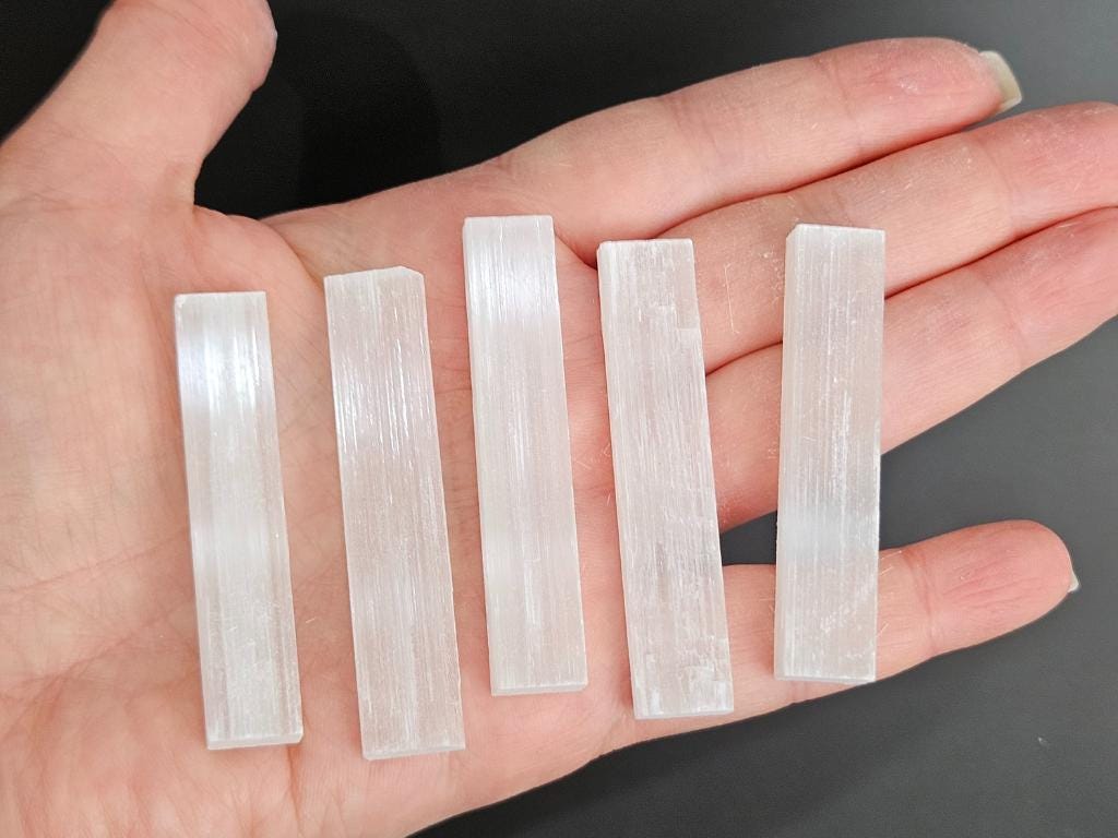 Selenite Crystal Collection sticks charging plate slabs keychain clean