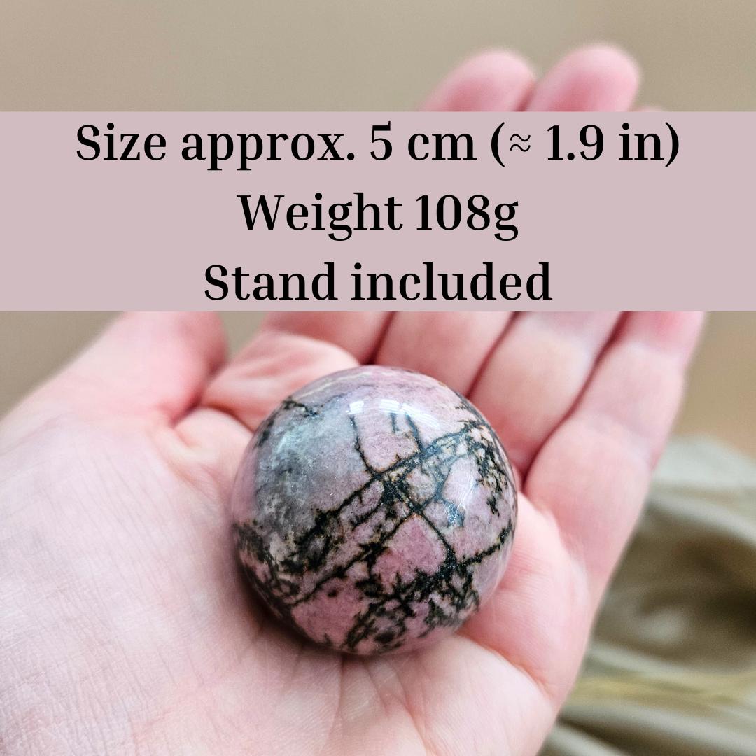 Rhodonite sphere polished crystal ball pink black stone home decor Chr