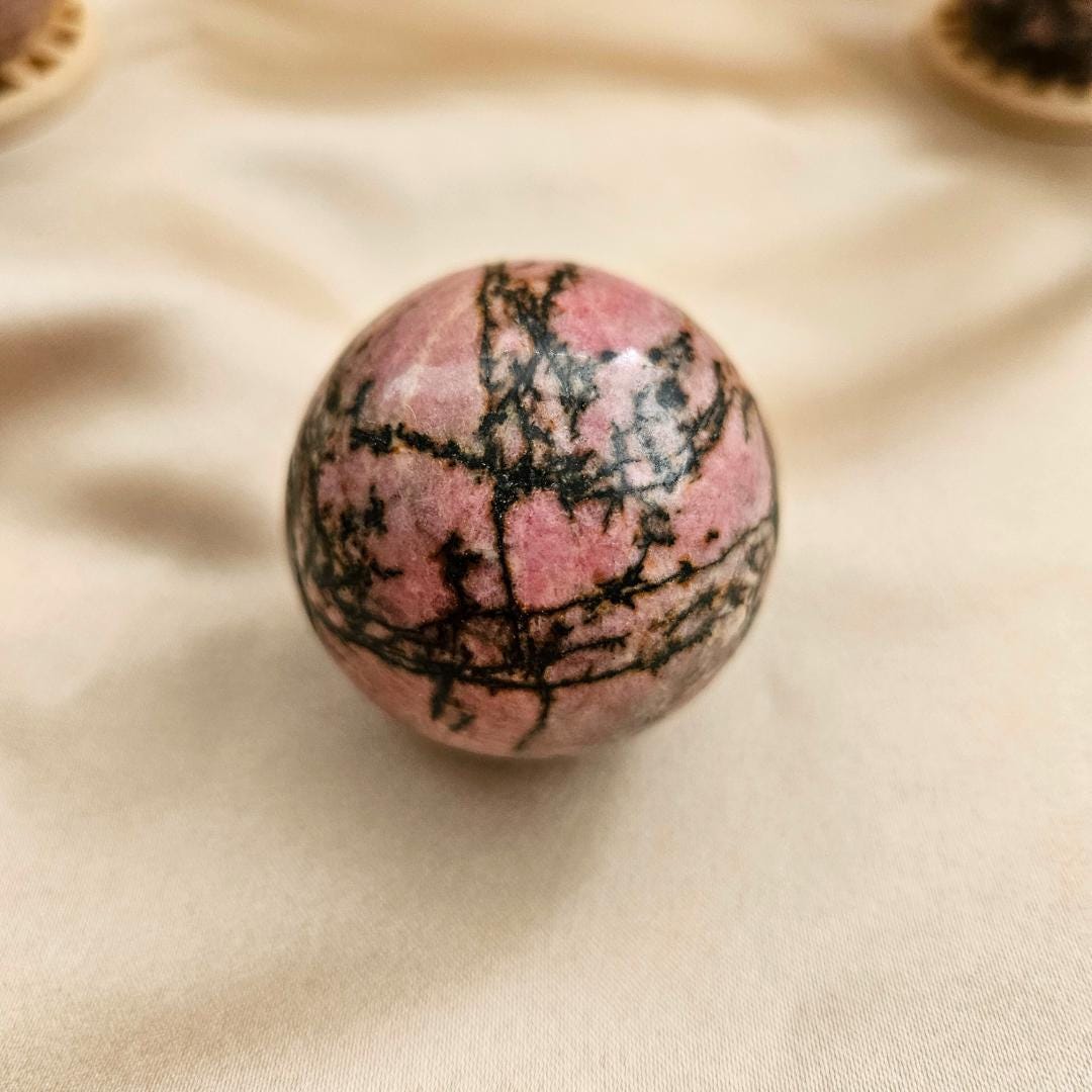 Rhodonite sphere polished crystal ball pink black stone home decor Chr