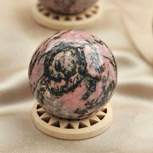 Rhodonite sphere polished crystal ball pink black stone home decor Chr