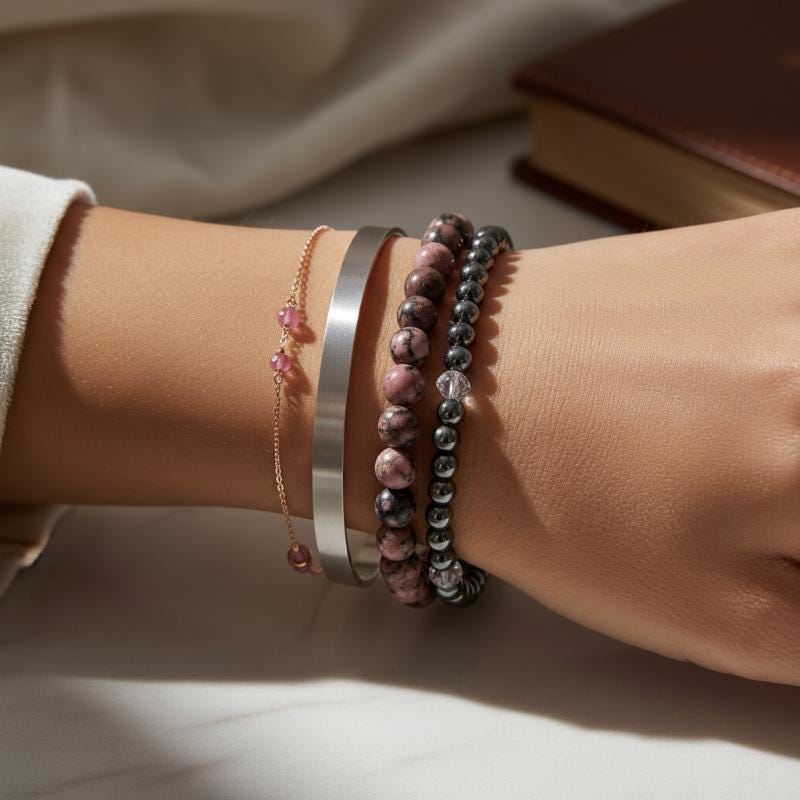 Rhodonite Bracelet 8mm Natural Crystal Bracelet Christmas Gift Self ca