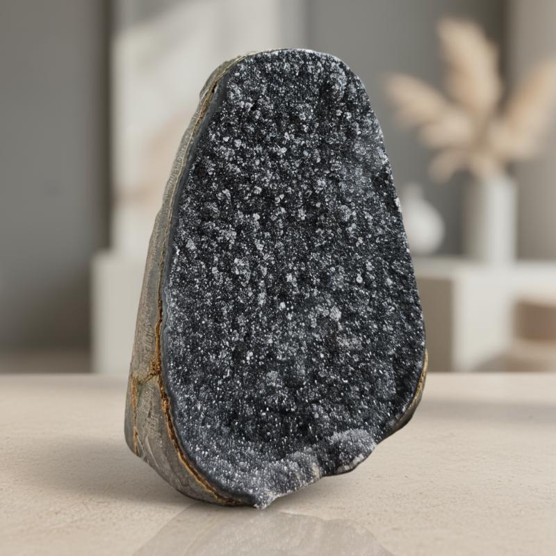 Black Amethyst crystal Geode Sparkling Druzy Natural Decor dark quartz