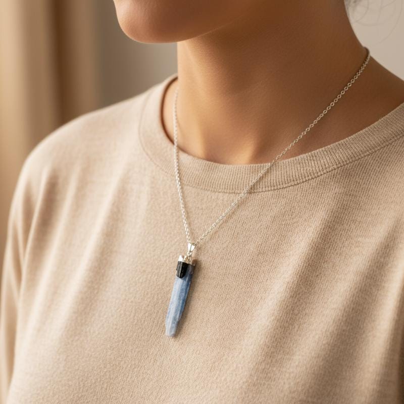 Kyanite black tourmaline natural stone necklace crystal jewelry gemsto