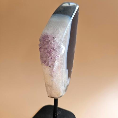 Agate geode slice banded with amethyst agate polished crystal specimen