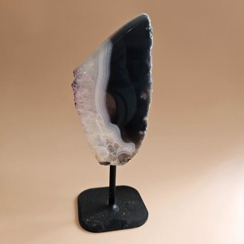 Agate geode slice banded with amethyst agate polished crystal specimen