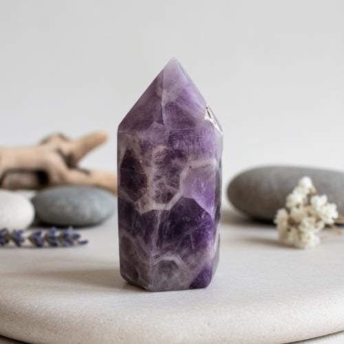 Amethyst Crystal Tower polished point purple stone shelf home décor st