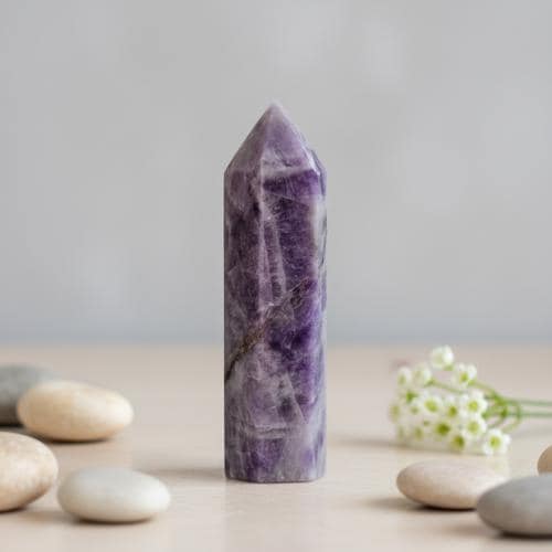 Amethyst Crystal Tower polished point purple stone shelf home décor st