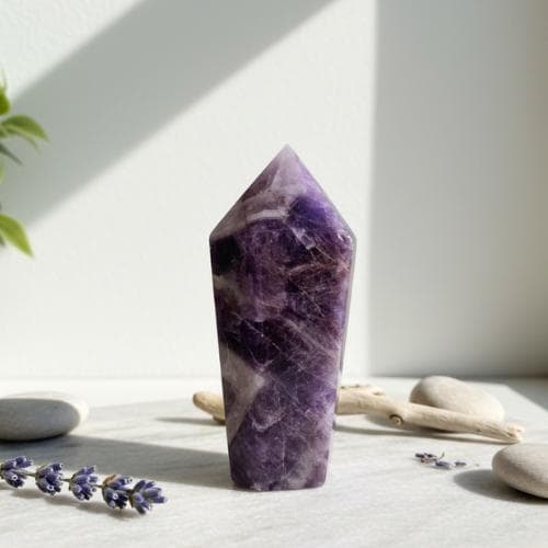 Amethyst Crystal Tower polished point purple stone shelf home décor st