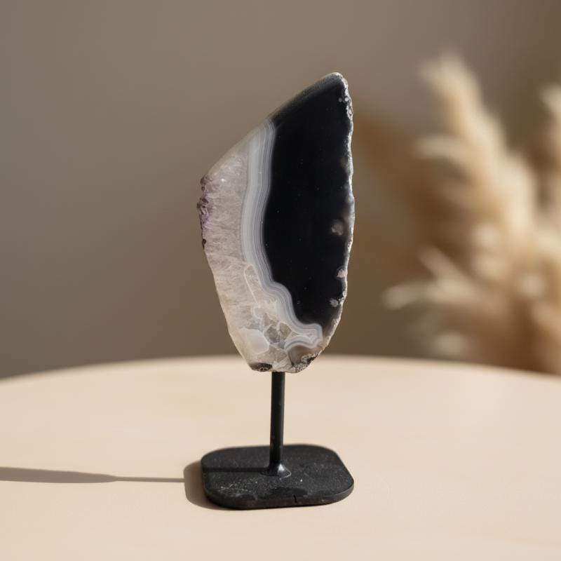 Agate geode slice banded with amethyst agate polished crystal specimen