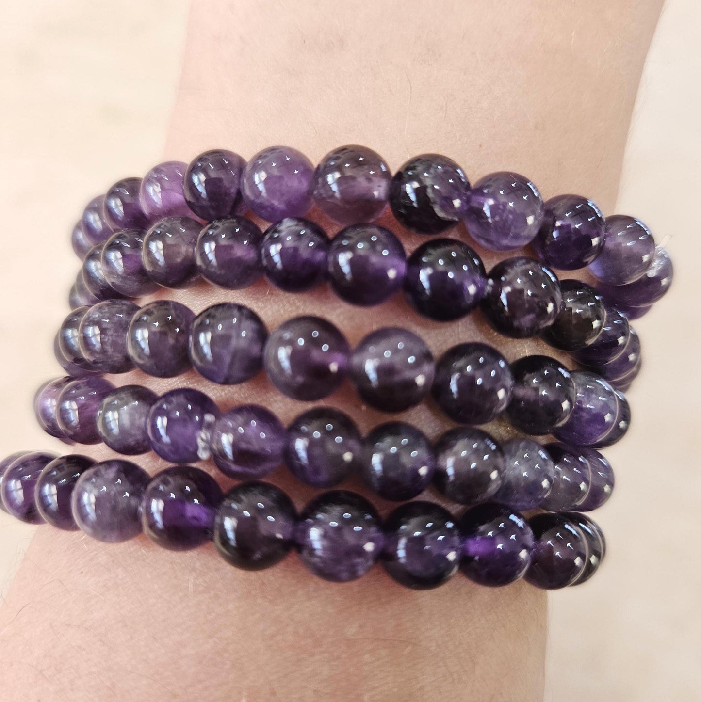 Amethyst Bead Bracelet 6mm Minimalist Jewellery Natural Gemstone Stret