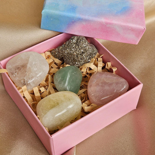 Manifestation Crystal Set Citrine Pyrite Clear Quartz Aventurine Rose 