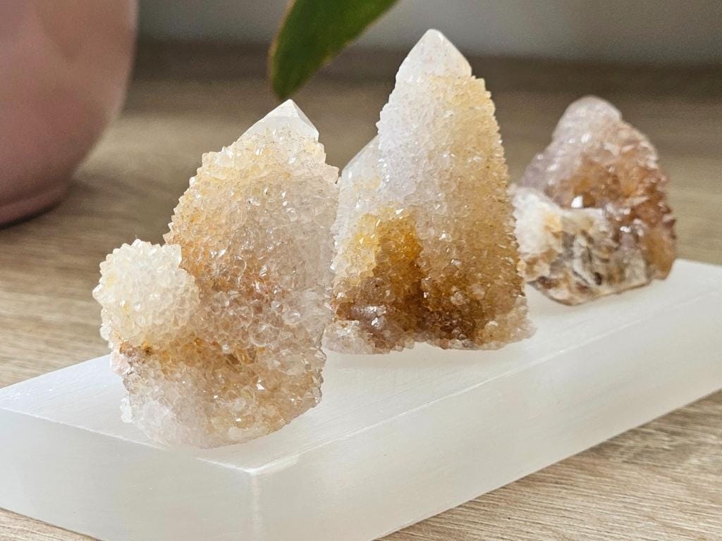 Golden White Spirit Quartz Cactus Quartz raw crystal cluster quartz po