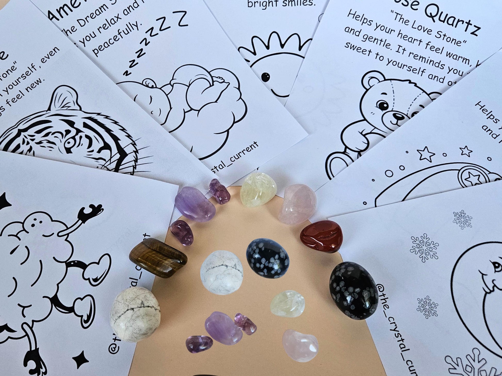 Kids Crystal Gift Set Tumbled Stones Colouring Pages Fun Creative Mind