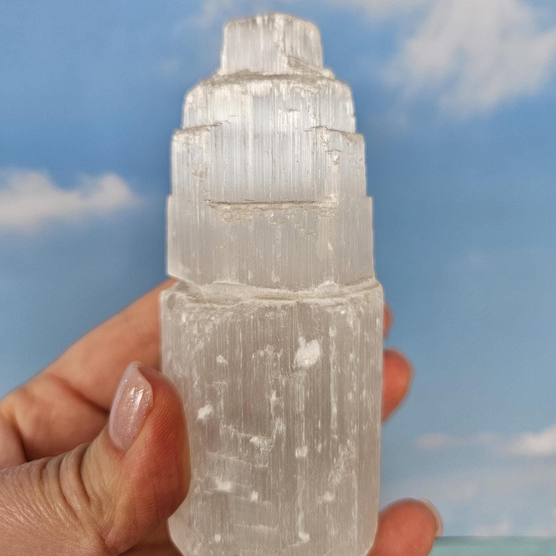 Satin Spar tower Selenite Crystal Natural Cleansing Crystal for Home D