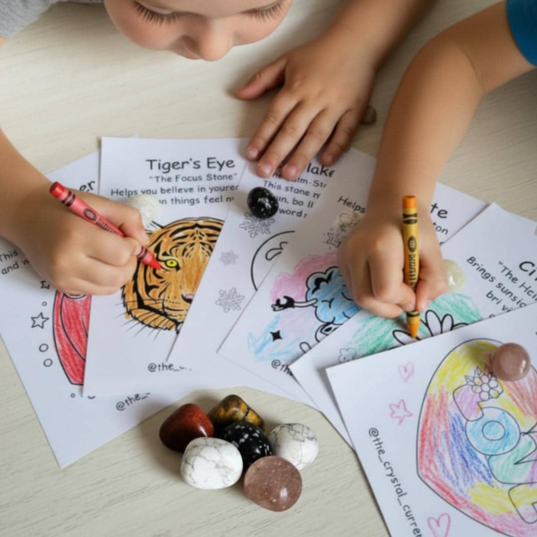 Kids Crystal Gift Set Tumbled Stones Colouring Pages Fun Creative Mind