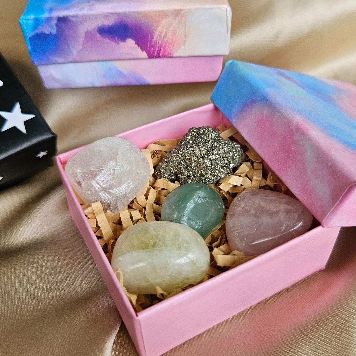 Manifestation Crystal Set Citrine Pyrite Clear Quartz Aventurine Rose 
