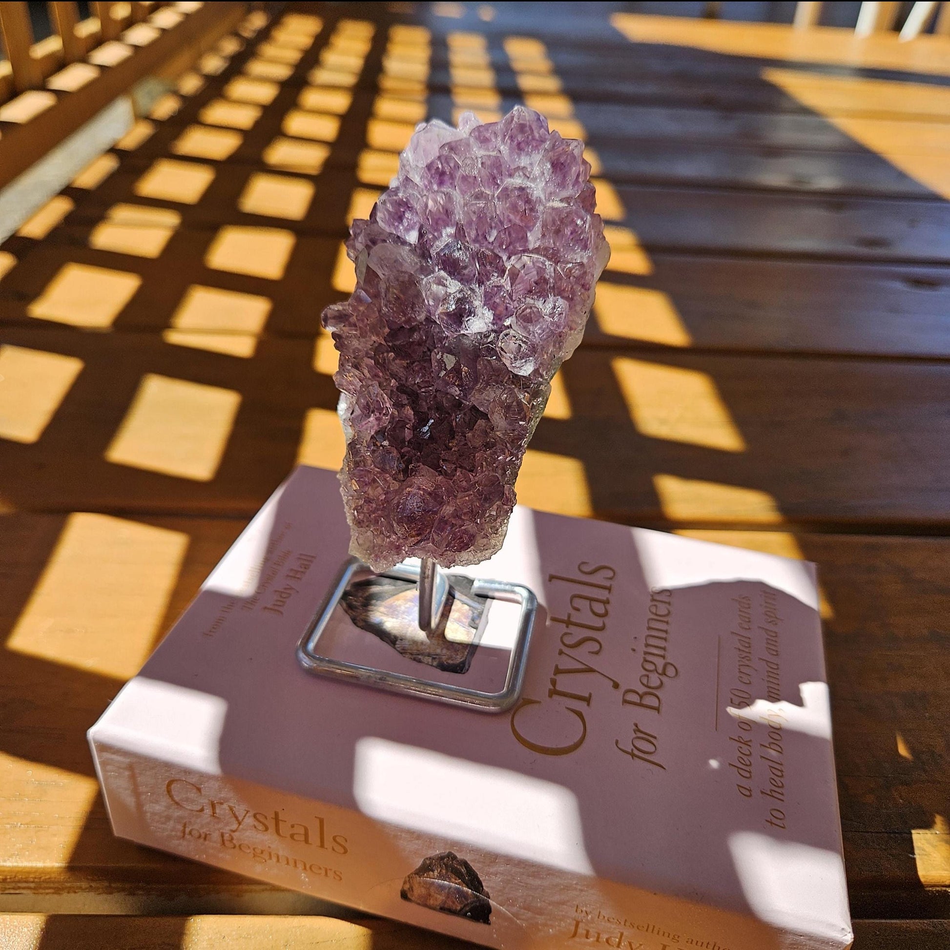 Amethyst Crystal Cluster on Metal Stand Display Home Office Decor Spir