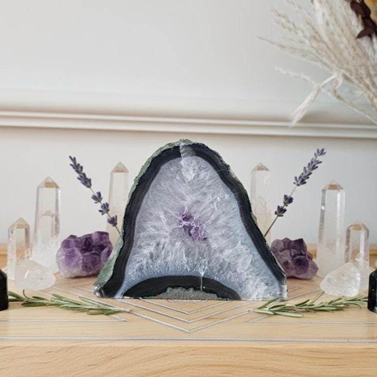 Amethyst agate geode slab Display Crystal Natural Quartz statement pie
