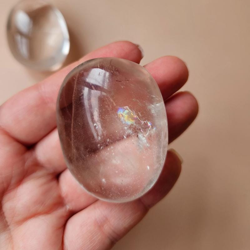 Clear quartz palmstone natural crystal worry stone polished meditation