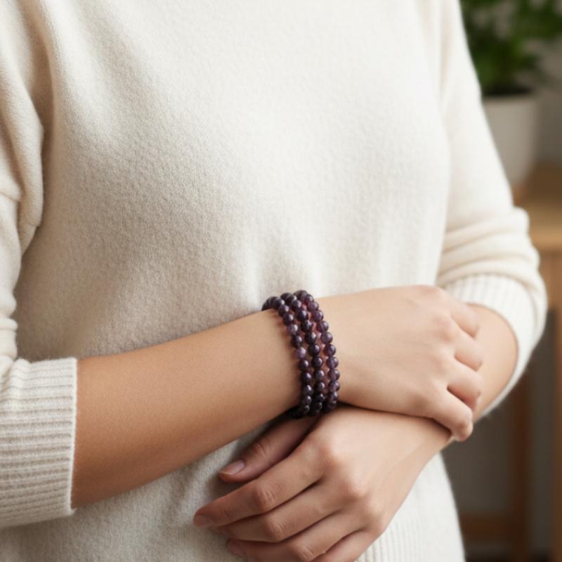 Amethyst Bead Bracelet 6mm Minimalist Jewellery Natural Gemstone Stret