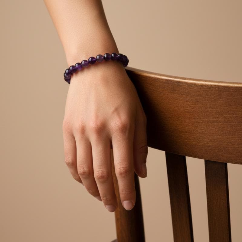 Amethyst Bead Bracelet 6mm Minimalist Jewellery Natural Gemstone Stret