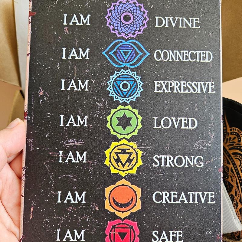Chakra crystal gift box with 7 chakra stones yoga pouch affirmation ca