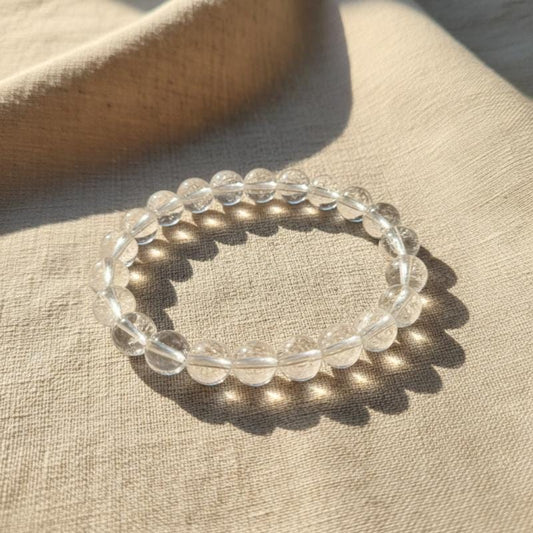 Clear Quartz Bracelet 8mm Natural Crystal Bead Bracelet Healing Gemstone Jewellery Stress Relief Gift for Her April Birthstone Daily Wear