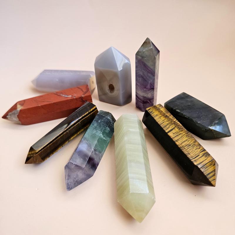 Crystal Tower Point Polished Gemstone Obelisk red jasper tiger’s eye f