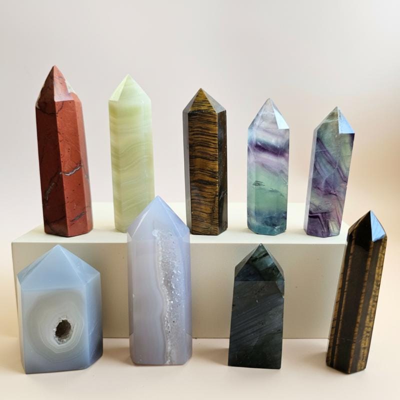 Crystal Tower Point Polished Gemstone Obelisk red jasper tiger’s eye f