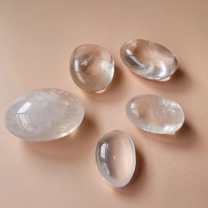 Clear quartz palmstone natural crystal worry stone polished meditation