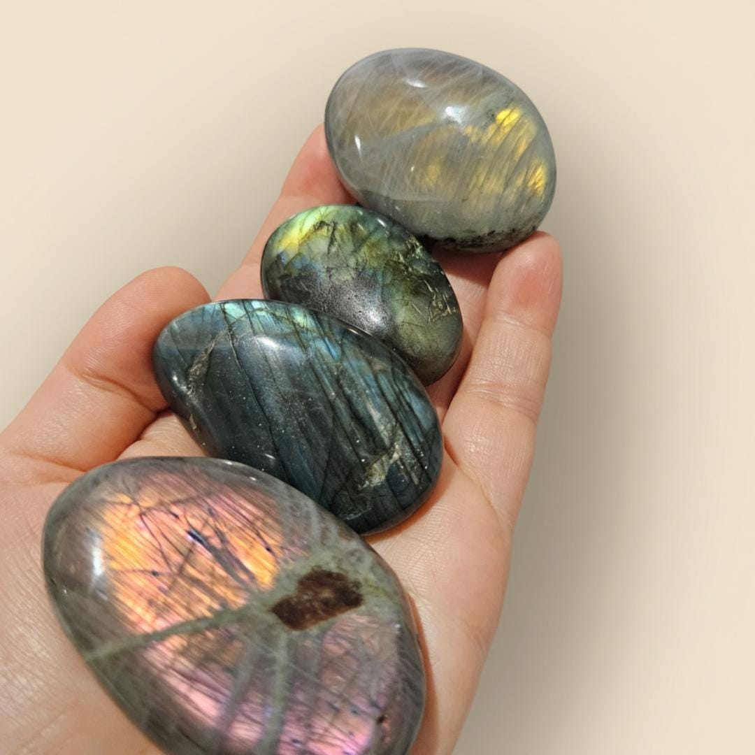 Labradorite palmstone purple flash crystal blue flash polished pocket 