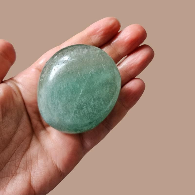 Green fluorite palmstone polished natural crystal 6cm calming pocket s