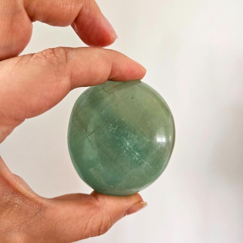 Green fluorite palmstone polished natural crystal 6cm calming pocket s