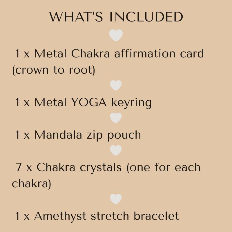 Chakra crystal gift box with 7 chakra stones yoga pouch affirmation ca