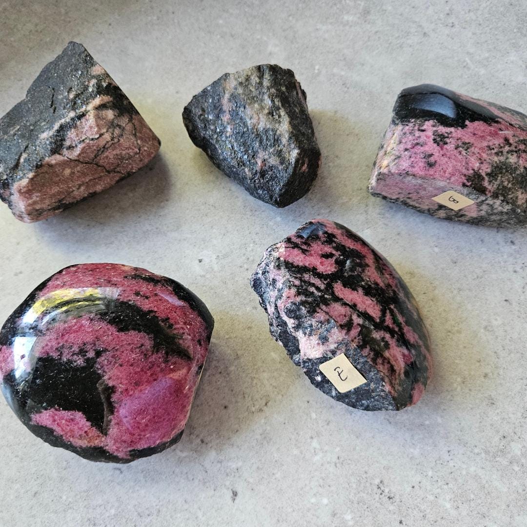 Rhodonite crystals freeform Polished and Rough natural healing stone S