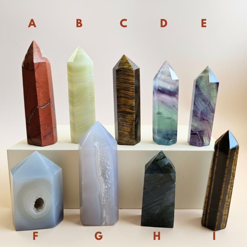 Crystal Tower Point Polished Gemstone Obelisk red jasper tiger’s eye f